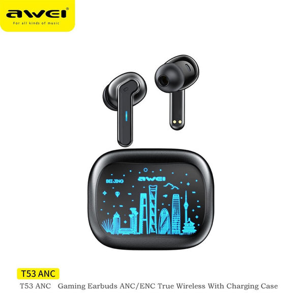 Awei T53 ANC+ENC Wireless Bluetooth 5.3 Earphones Headphone Bluetooth 360° Hifi Stereo Sound Sports Headset Gamer TWS Earbuds