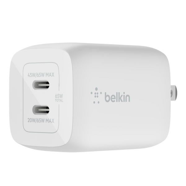 Belkin BoostCharge Pro Dual USB-C GaN Wall Charger with PPS 65W (UK Plug)