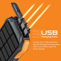 Promate SolarTank-10PDQI 10000mAH 20W Wireless Charging Rugged Ecolight Solar 5-in-1 Power Bank