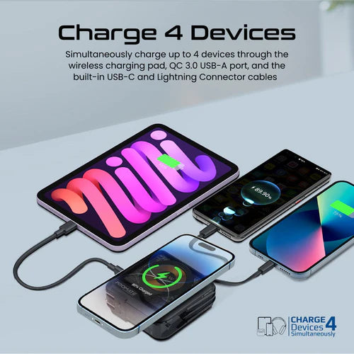 Power Bank With AC Charger Built-in Lightning and Type-C Cable and Extra USB-C to USB-C Charging Cable | Promate Transparent Magsafe