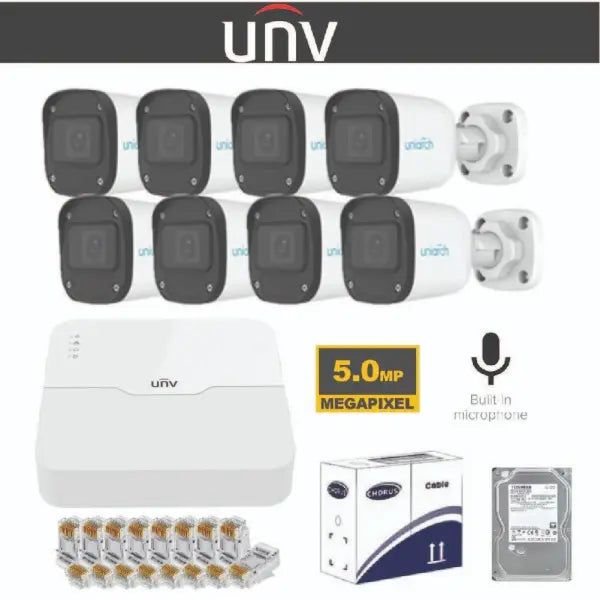 UNV IP 5MP With Built-in-Mic Kit 8 Channel 8 Cameras Kit