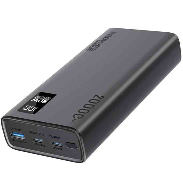 BLACK 20000mAh COMPACT SMART POWERBANK 20W DUAL USB-C PROMATE