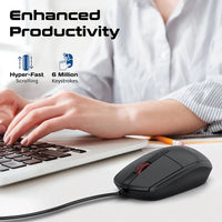 Promate CM-1200 Ergonomic Design Wired Optical Mouse (Black)