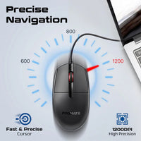 Promate CM-1200 Ergonomic Design Wired Optical Mouse (Black)