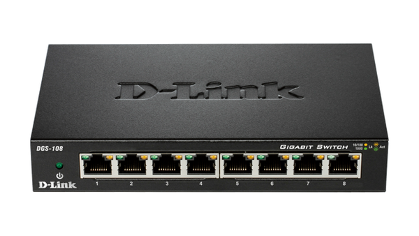 D-Link DGS-108/E 8-port 10/100/1000Base-T Unmanaged Metal Desktop Gigabit Switch (EU Plug)
