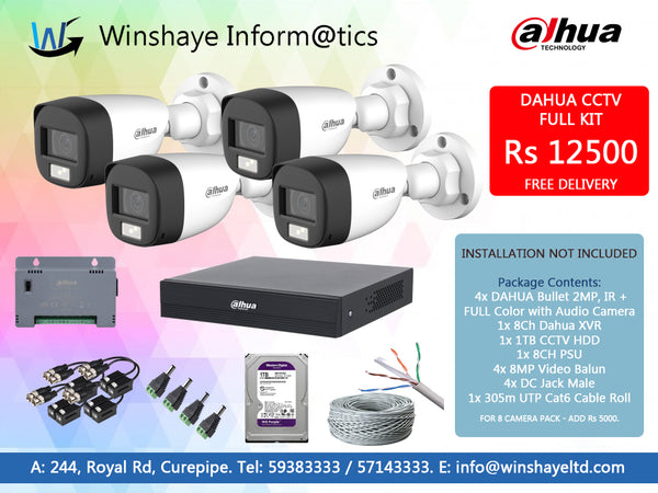 DAHUA 4 Camera CCTV KIT with IR + Full Color Camera + 8CH DVR