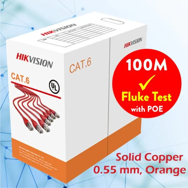 Hikvision 305 m CAT6 UTP Network Cable (Solid Copper, 0.55 mm, Orange)