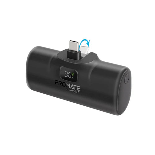 Promate PowerUp-C 5000mAH 20W Ultra-Compact Fast Charging Power Bank In-Built Foldable USB-C Connector