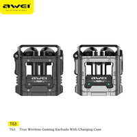 Awei T63 Bluetooth Earphone Wireless RGB Gamer Headset TWS Noise Cancelling With Microphone Zinc alloy material Sport Earbuds