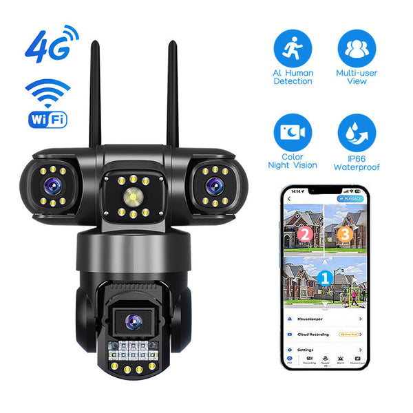 SC28 Triple Lens Triple Screen Wifi/4G Solar CCTV Camera Outdoor