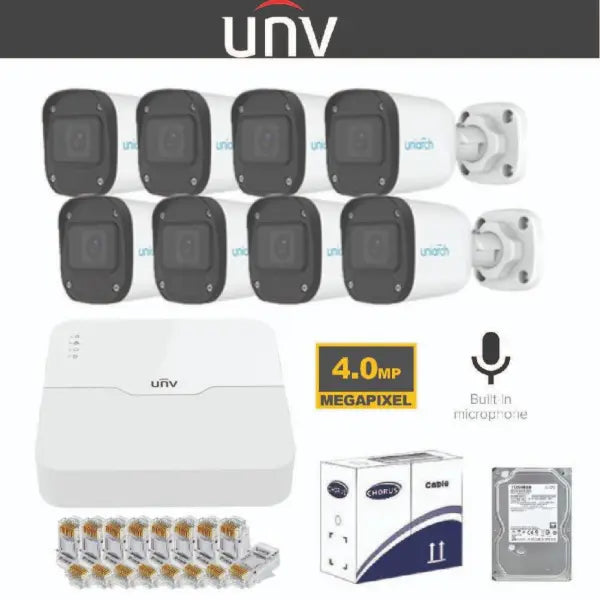 UNV IP 4MP With Built-in-Mic Kit 8 Channel 8 Cameras Kit