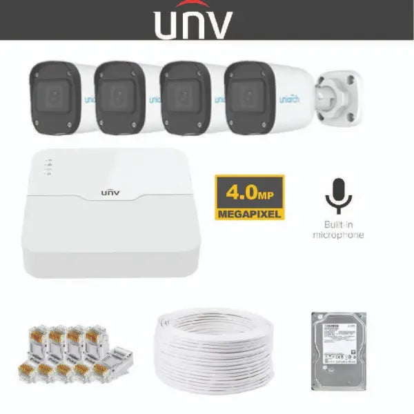 UNV IP 4MP With Built-in-Mic Kit 4 Channel 4 Cameras Kit